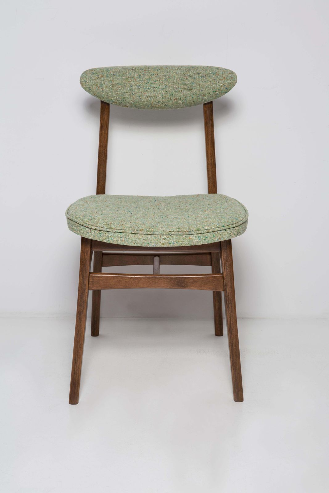 Mid Century Apple Green Wool Chair, Walnut Wood, Rajmund Halas, Poland, 1960s photo Furniture