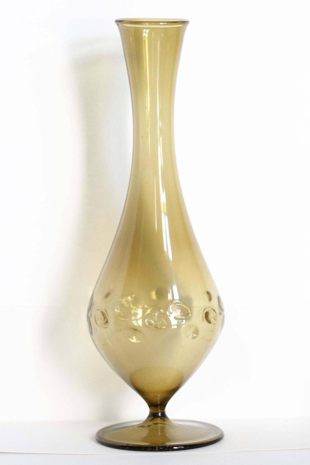 Mid Century Small Beige Brown Decorative Glass Vase, Europe, 1960s photo vinterior