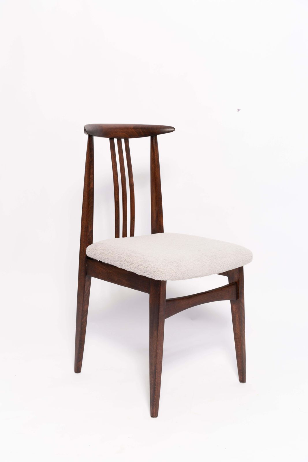 Mid Century Linen Boucle Chair, Walnut, Designed By M. Zielinski, Europe, 1960s photo furniture