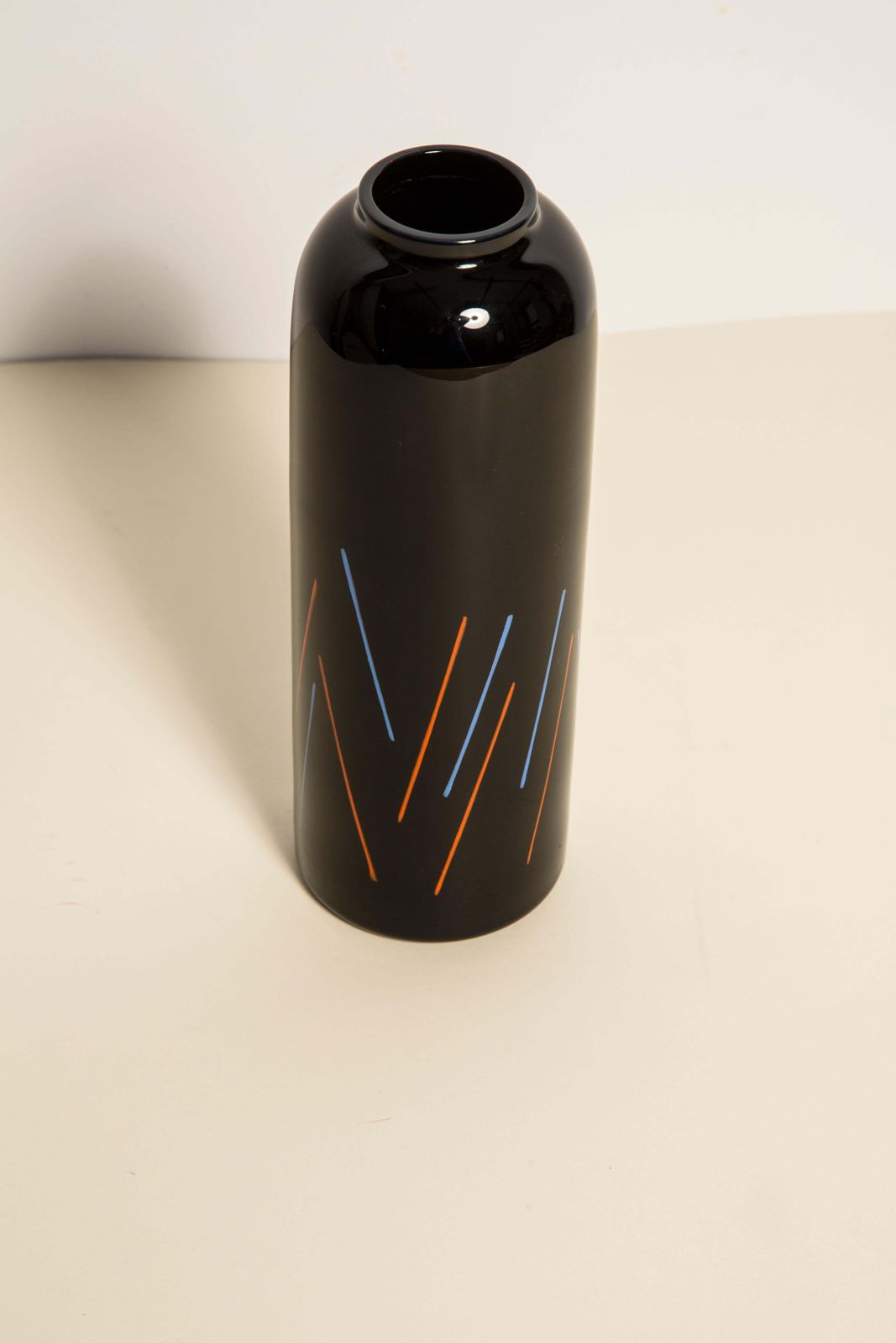photo for sale Unique Hand Painted Black And Blue Red Vase, 20th Century, Europe, 2000s