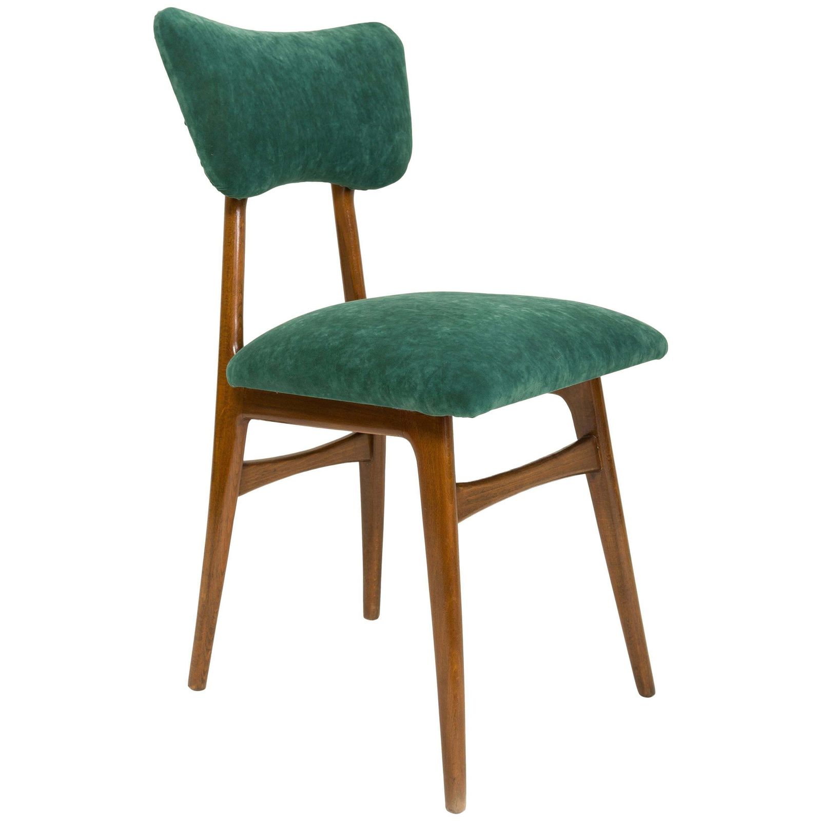 20e Eeuwse Donkergroene Fluwelen Stoel, Ca. Jaren 1960