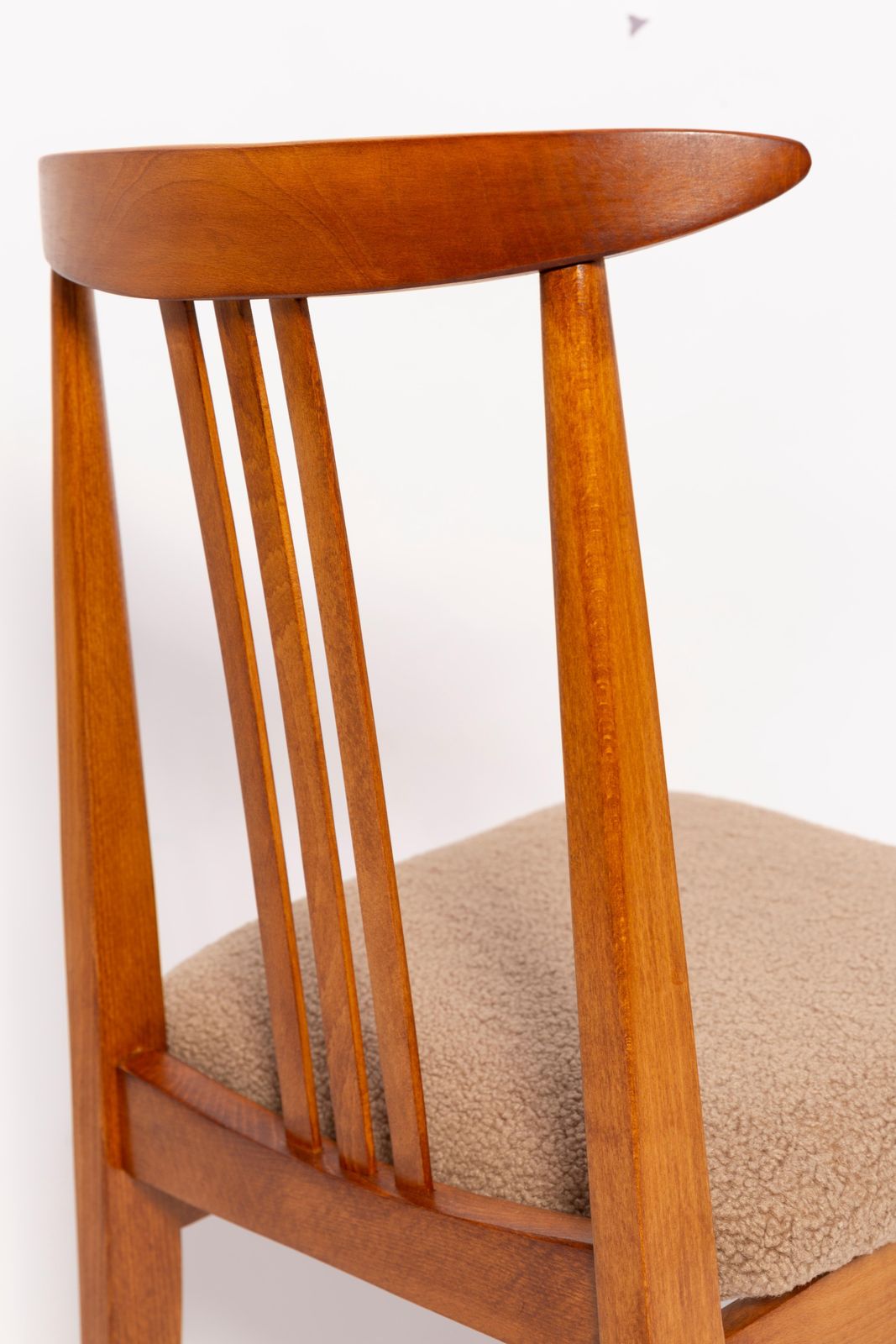 Mid Century Latte Boucle Chair, Medium Wood, M. Zielinski, Europe 1960s photo 510.0