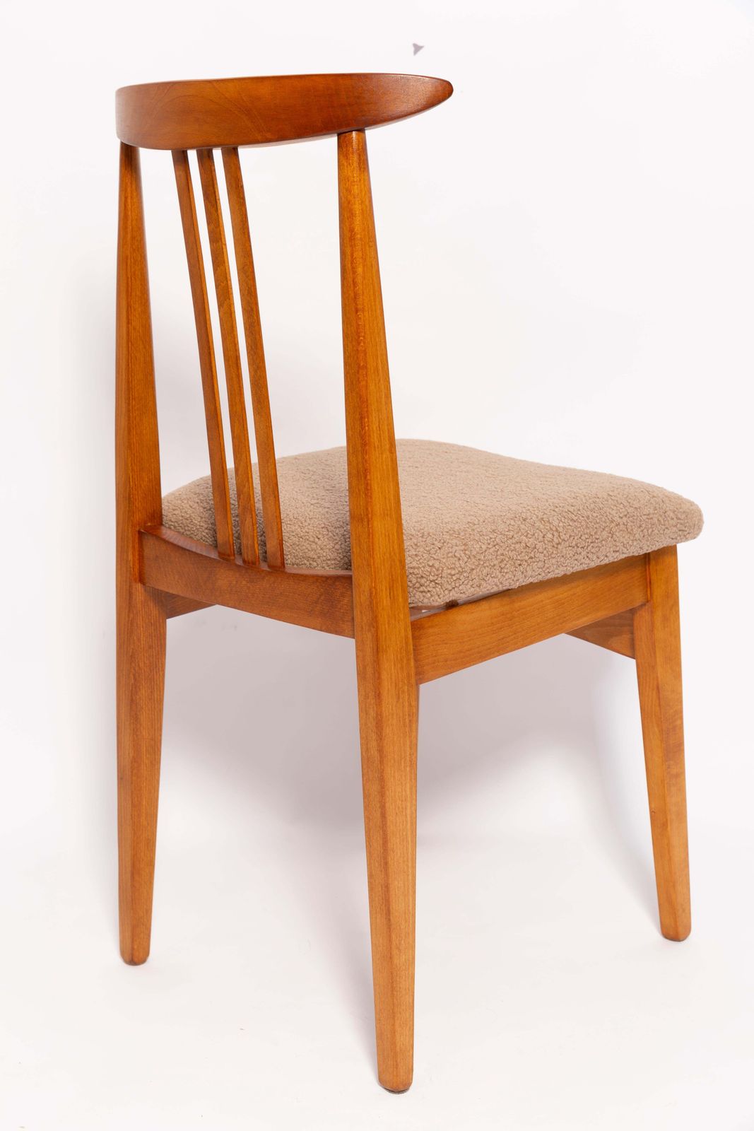 Mid Century Latte Boucle Chair, Medium Wood, M. Zielinski, Europe 1960s photo vinterior