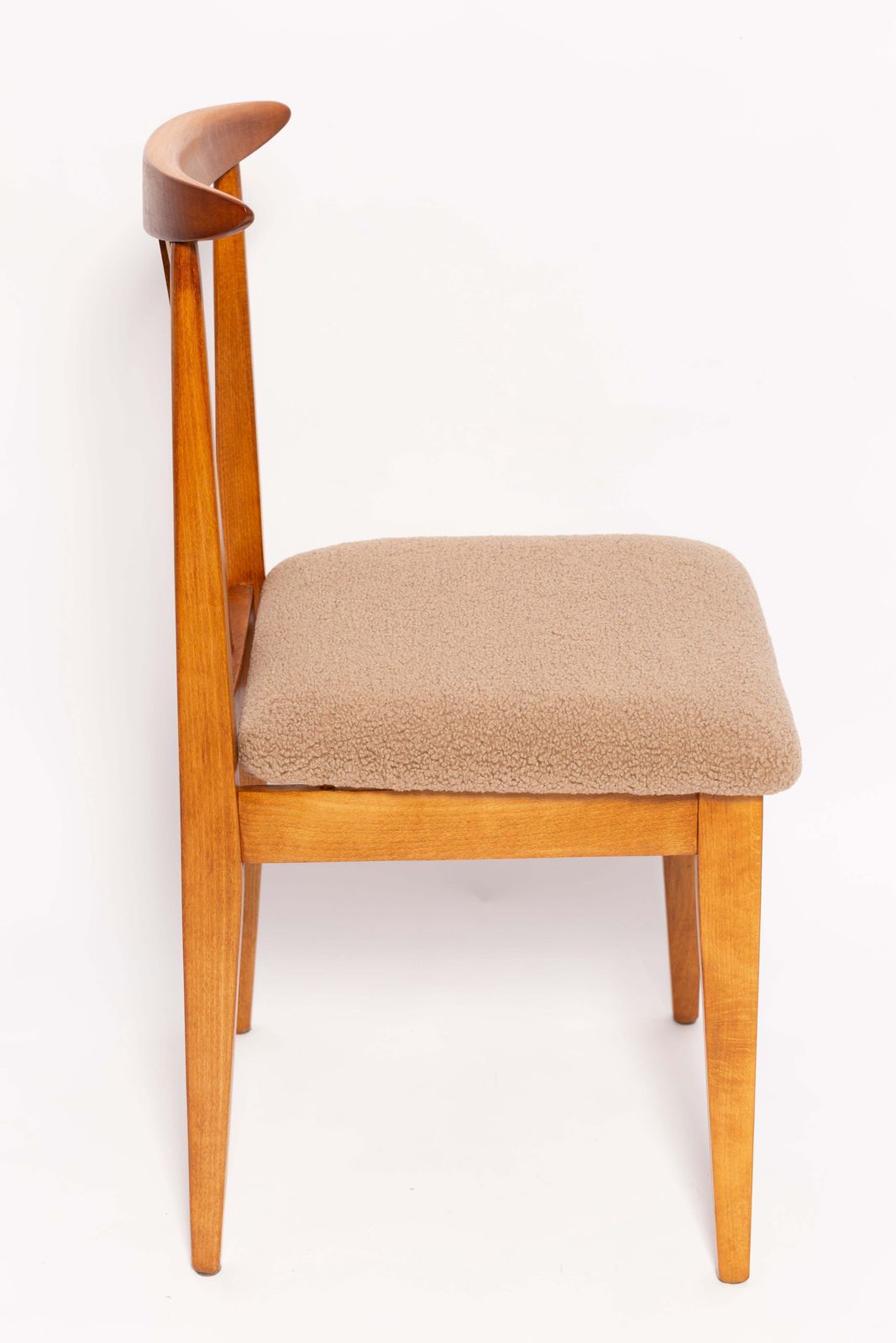 Mid Century Latte Boucle Chair, Medium Wood, M. Zielinski, Europe 1960s photo buy