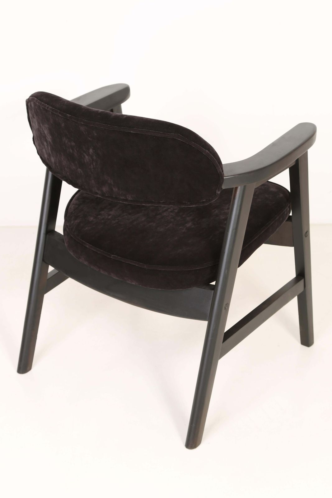 photo for sale 20th Century Buffalo Black Wood And Velvet Armchair, 1960s
