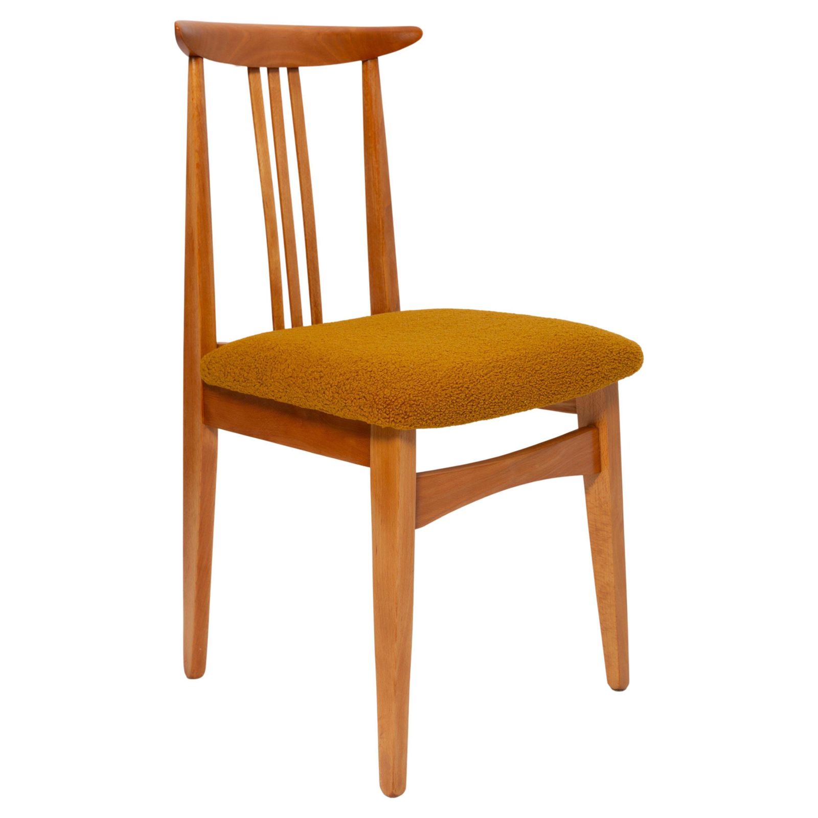 Mid Century Ochre Boucle Chair, Light Wood, M. Zielinski, Europe 1960s