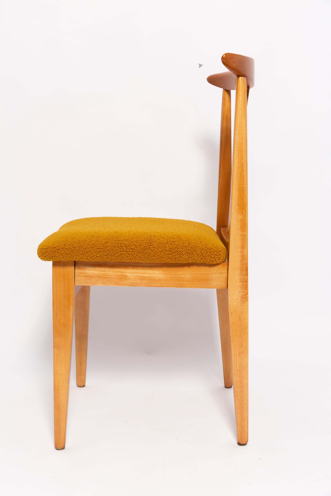 Mid Century Okergele Bouclé Fauteuil, Licht Hout, M. Zielinski, Europa Jaren 1960 photo buy