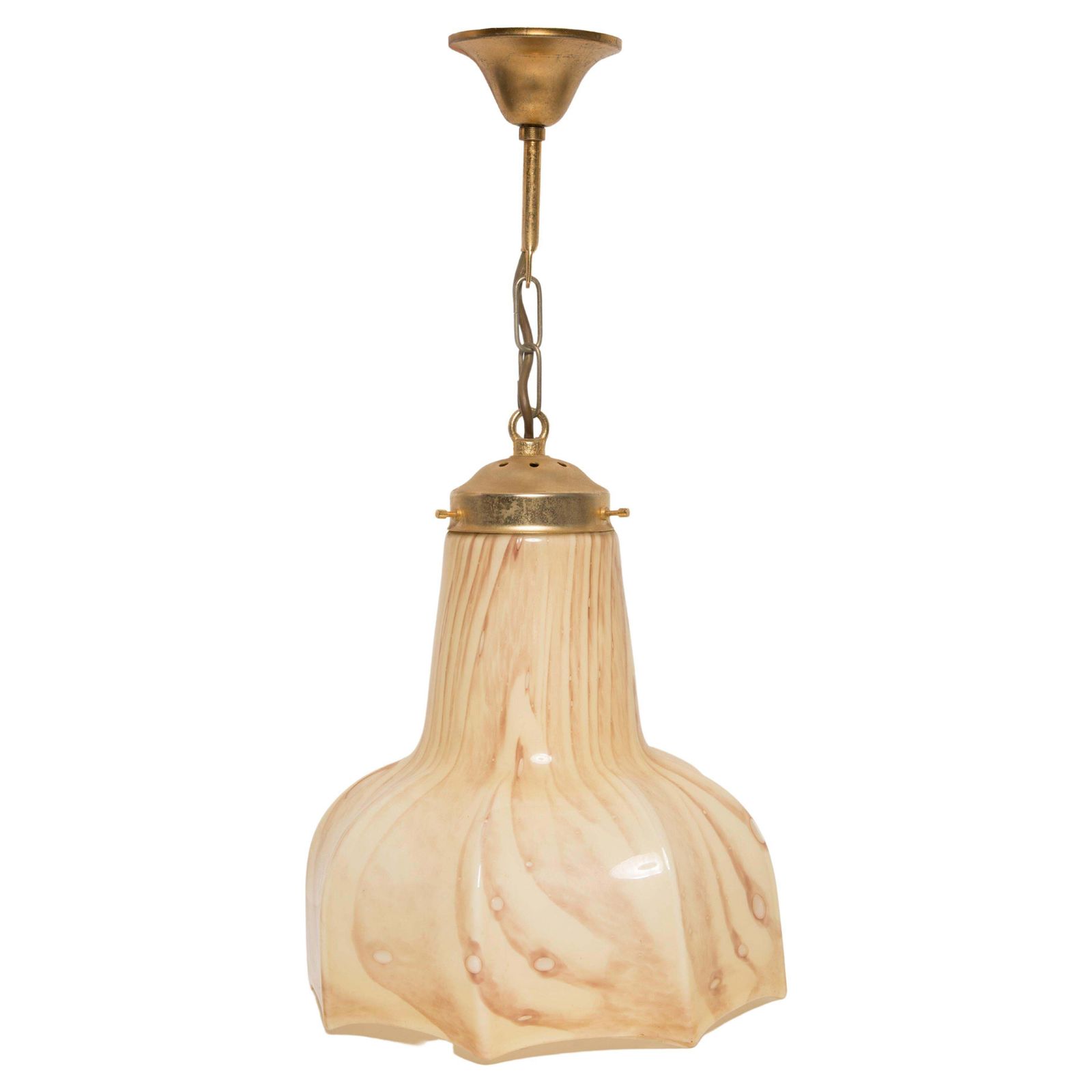 Mid Century, Hollywood Regency Beige Ceramic And Gold Ceiling Lamp, Italy, 1960s