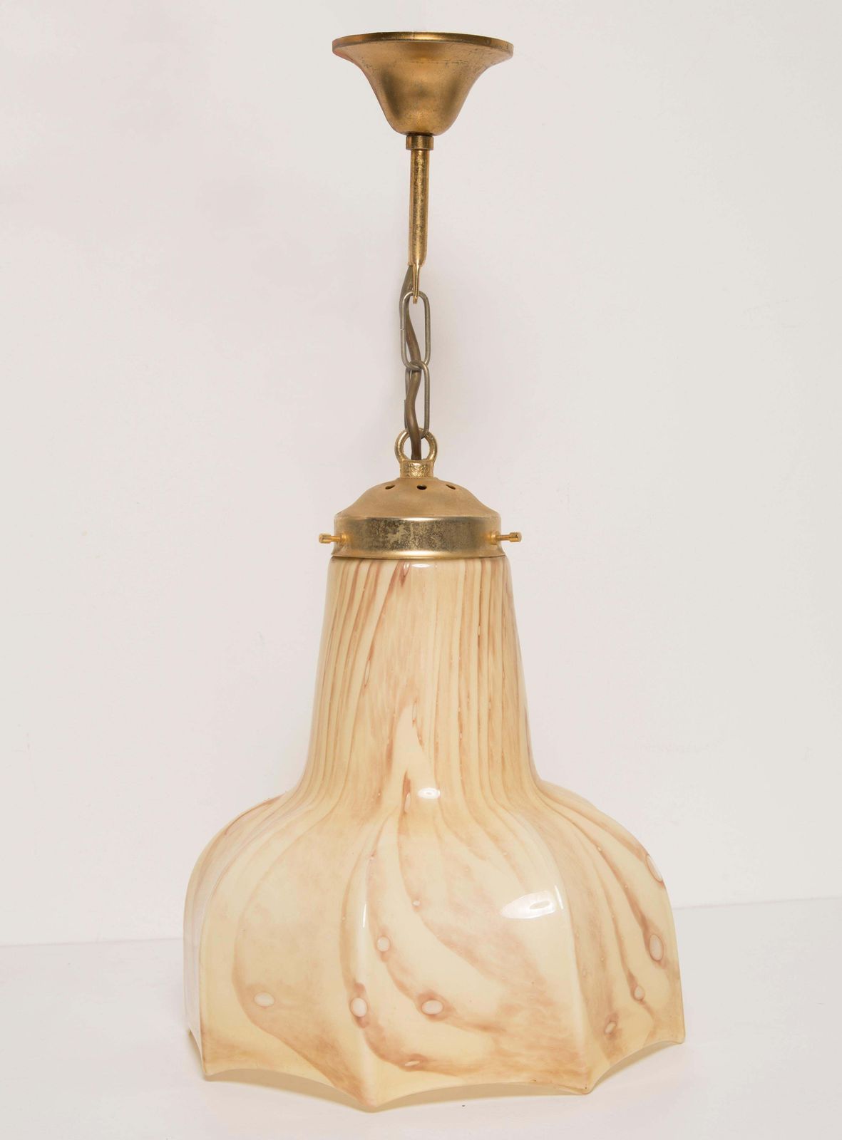 Mid Century, Hollywood Regency Beige Ceramic And Gold Ceiling Lamp, Italy, 1960s photo vinterior