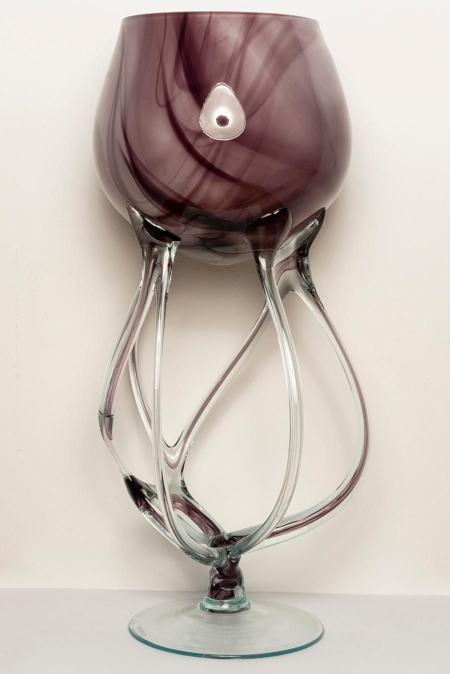 Mid Century Vintage Artistic Purple Big Glass Vase, Poland, Europe, 1970s photo 271.0