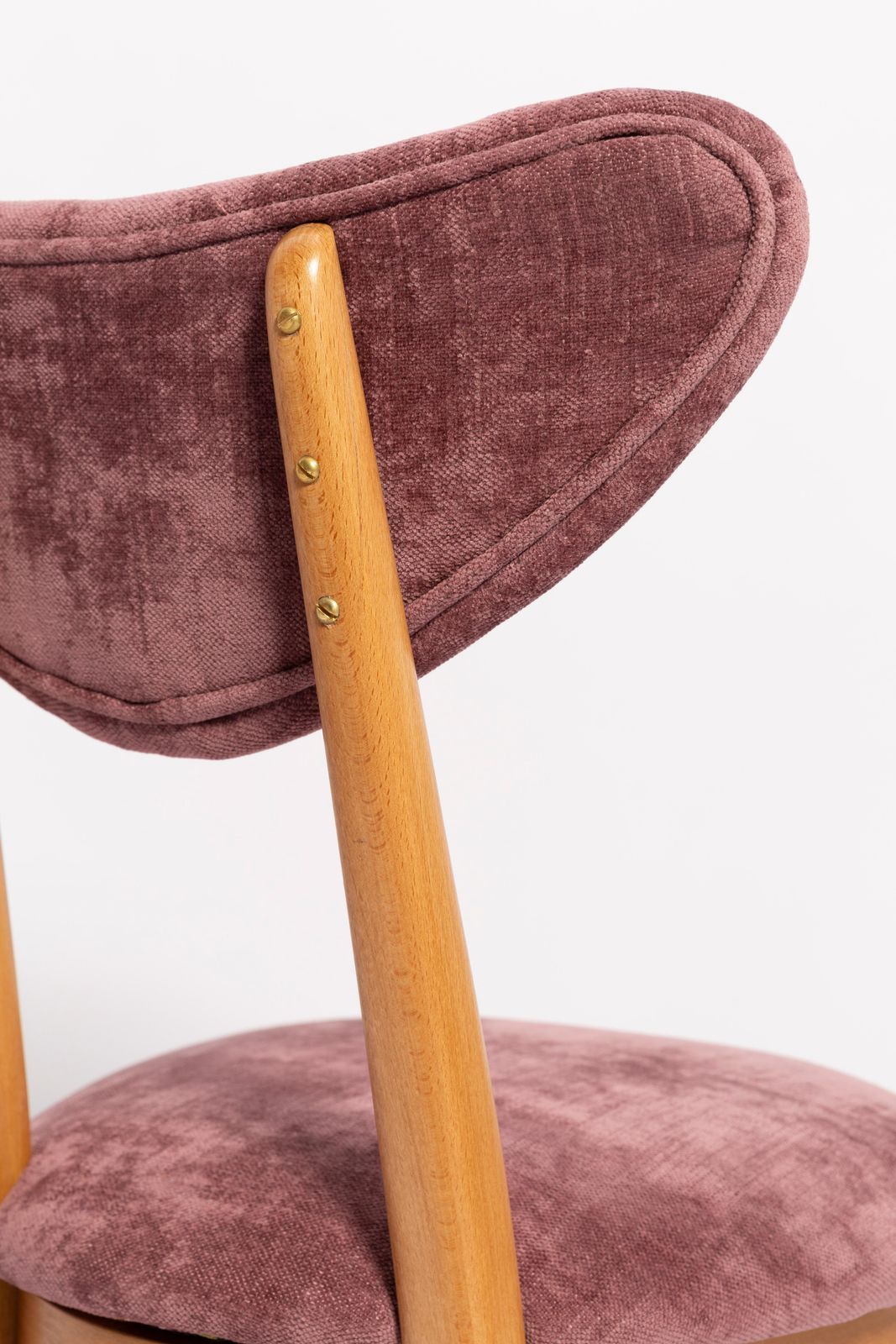 photo for sale Midcentury Plum Violet Velvet, Light Wood Heart Chair, Europe, 1960s