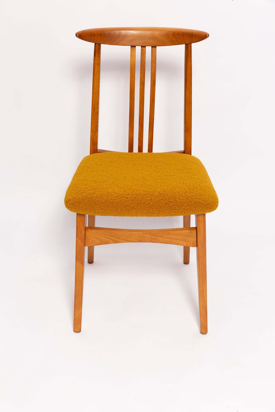 Mid Century Ochre Boucle Chair, Medium Wood, M. Zielinski, Europe 1960s photo furniture