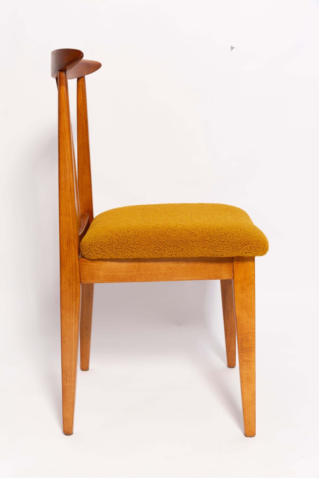 Mid Century Ochre Boucle Chair, Medium Wood, M. Zielinski, Europe 1960s photo for sale