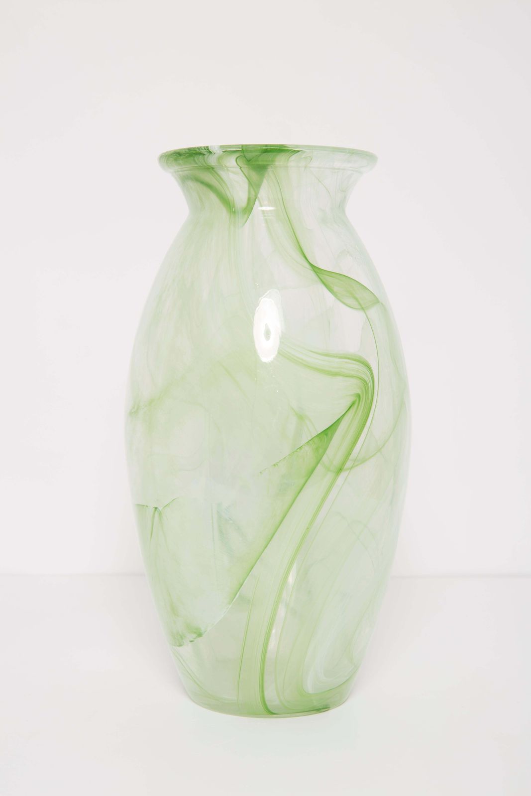 Mid Century Vintage Green And White Big Vase, Italy, 1960s photo for sale