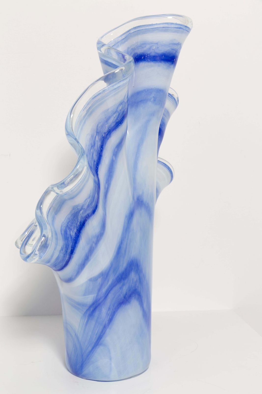 photo for sale Mid Century Vintage White And Blue Big Murano Glass Vase, Italy, 2000s