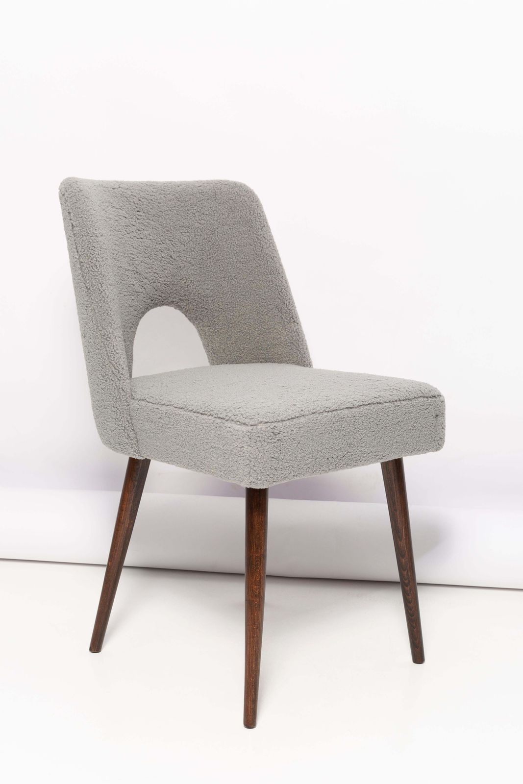 Gray Boucle 'Shell' Chair, Dark Brown Beech Wood, Poland, 1960s photo for sale