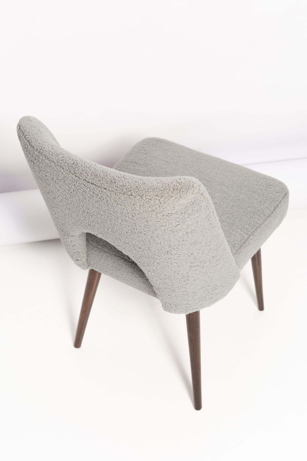 Gray Boucle 'Shell' Chair, Dark Brown Beech Wood, Poland, 1960s photo buy