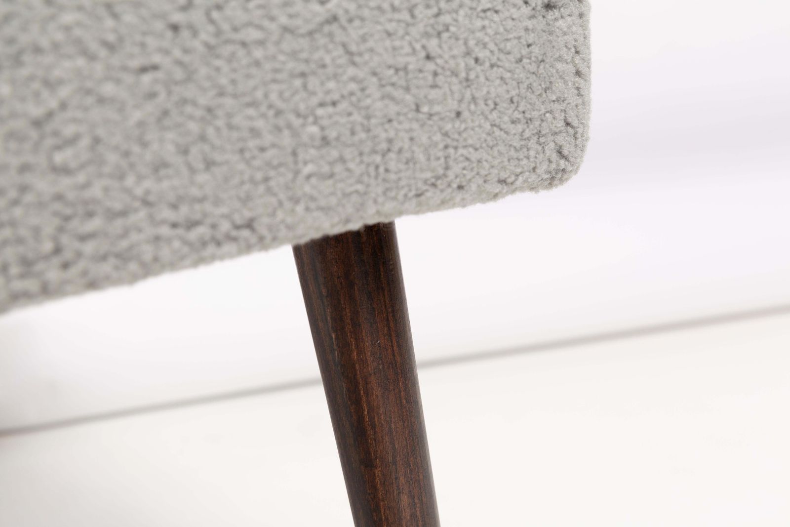 photo buy Gray Boucle 'Shell' Chair, Dark Brown Beech Wood, Poland, 1960s