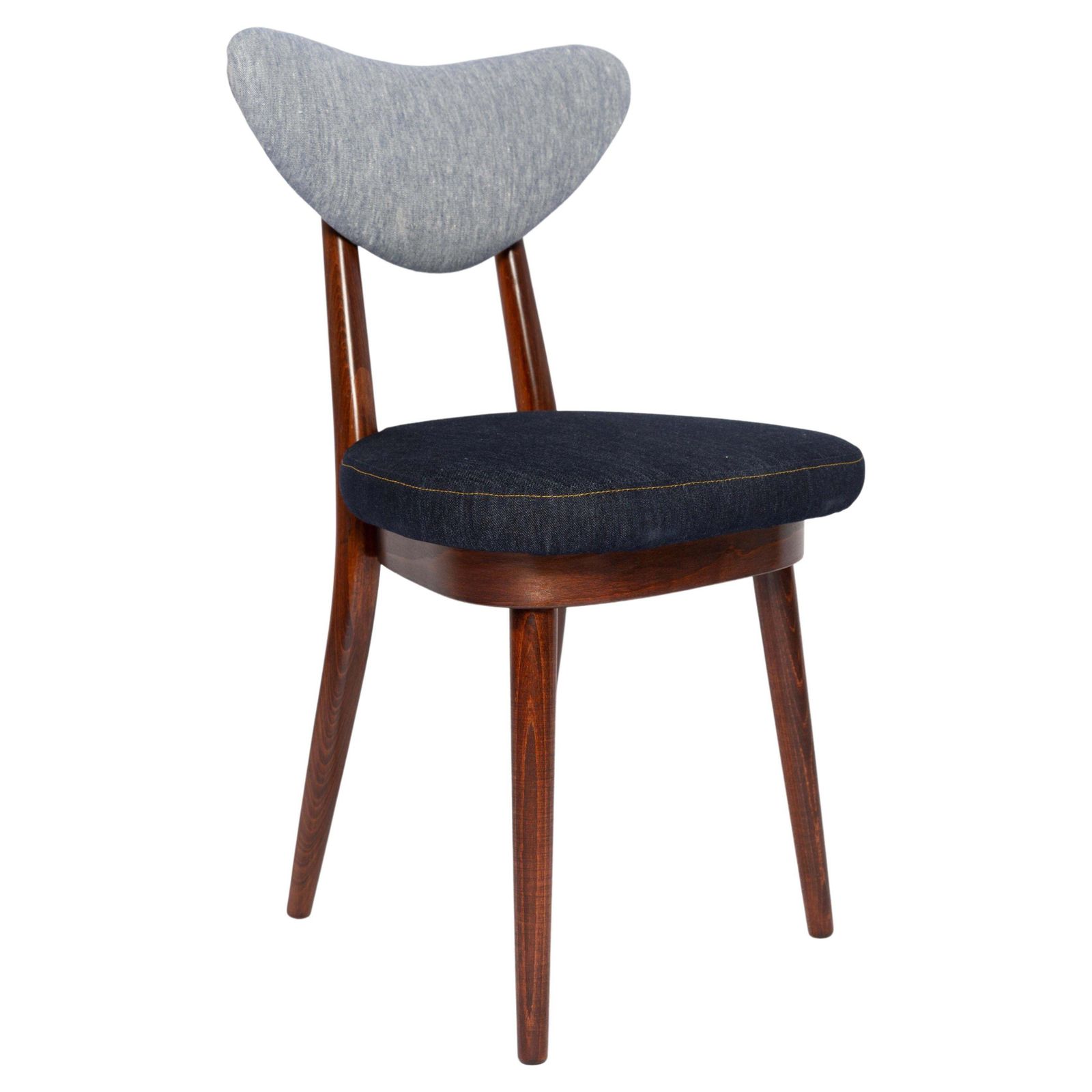 Mid Century Licht  En Donkerblauw Denim Hartjesmodel Fauteuil, Europa, Jaren 1960