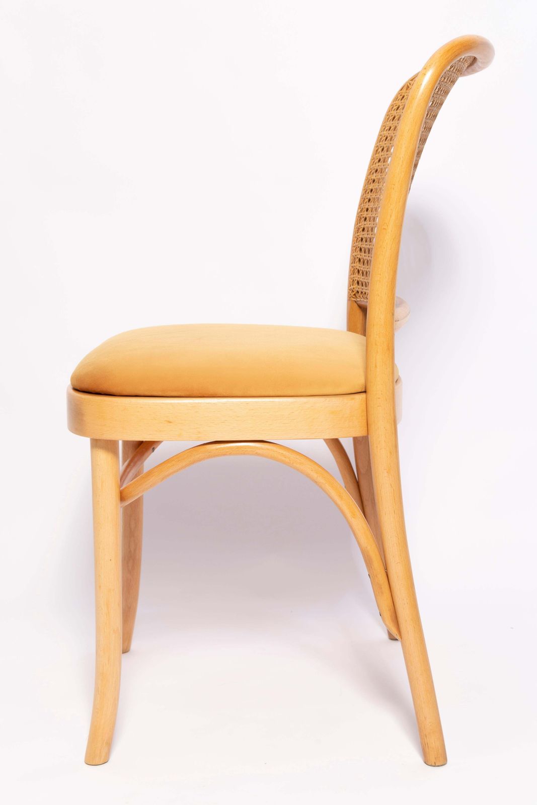 595.0 Mid Century Yellow Velvet Thonet Wood Rattan Chair, Europe, 1960s photo