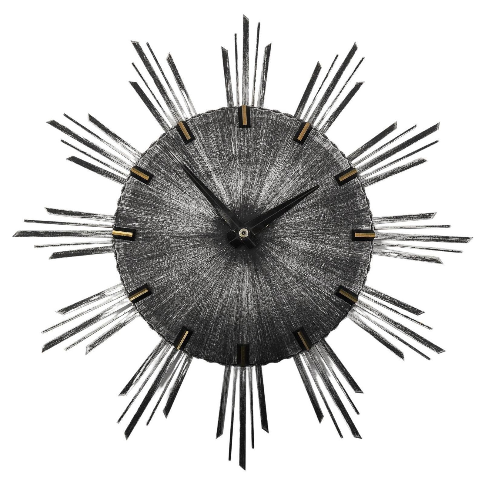 Mid Century Modern Iron And Brass Sunburst Wall Clock By Atlanta Electric