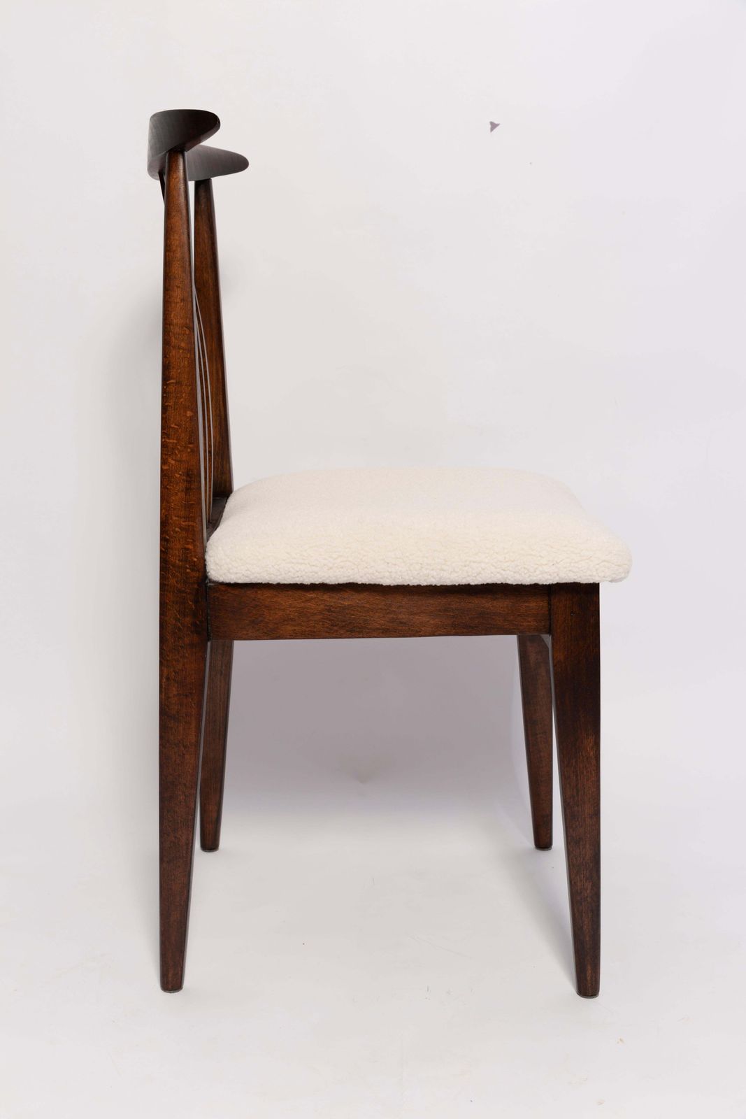 Mid Century Cream Ivory Boucle Chair, Walnut Wood, By M. Zielinski, Europe, 1960s photo Furniture