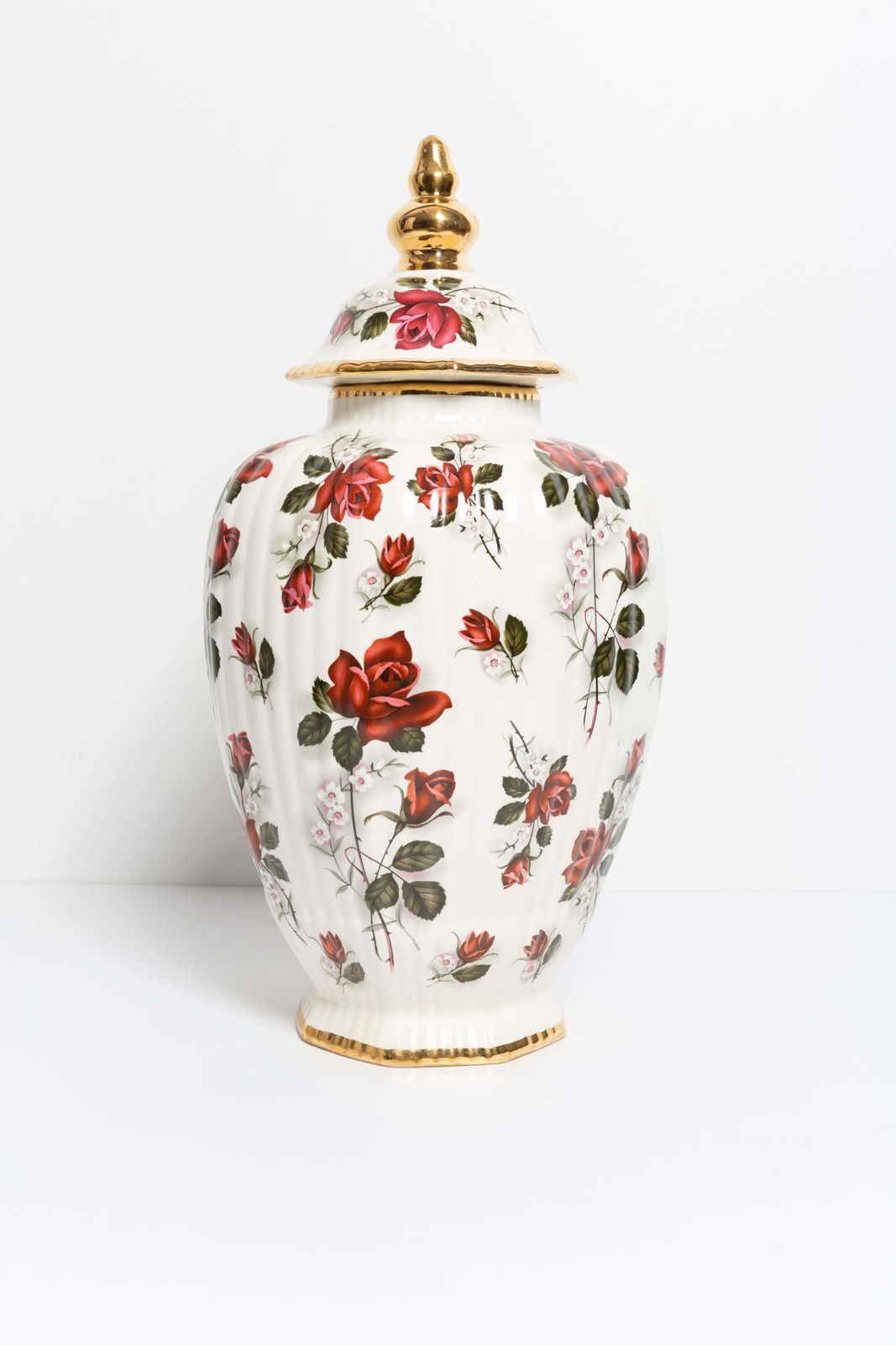 Big Ceramic Hand Painted Roses Vase Candy Box, 20th Century, Belgium, 1960s photo furniture