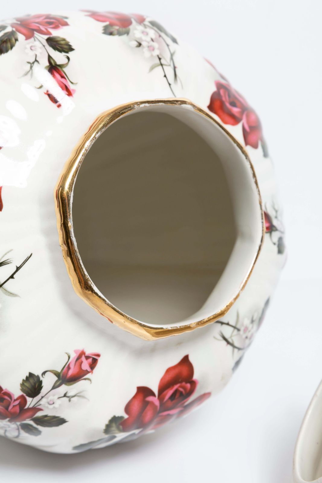photo for sale Big Ceramic Hand Painted Roses Vase Candy Box, 20th Century, Belgium, 1960s