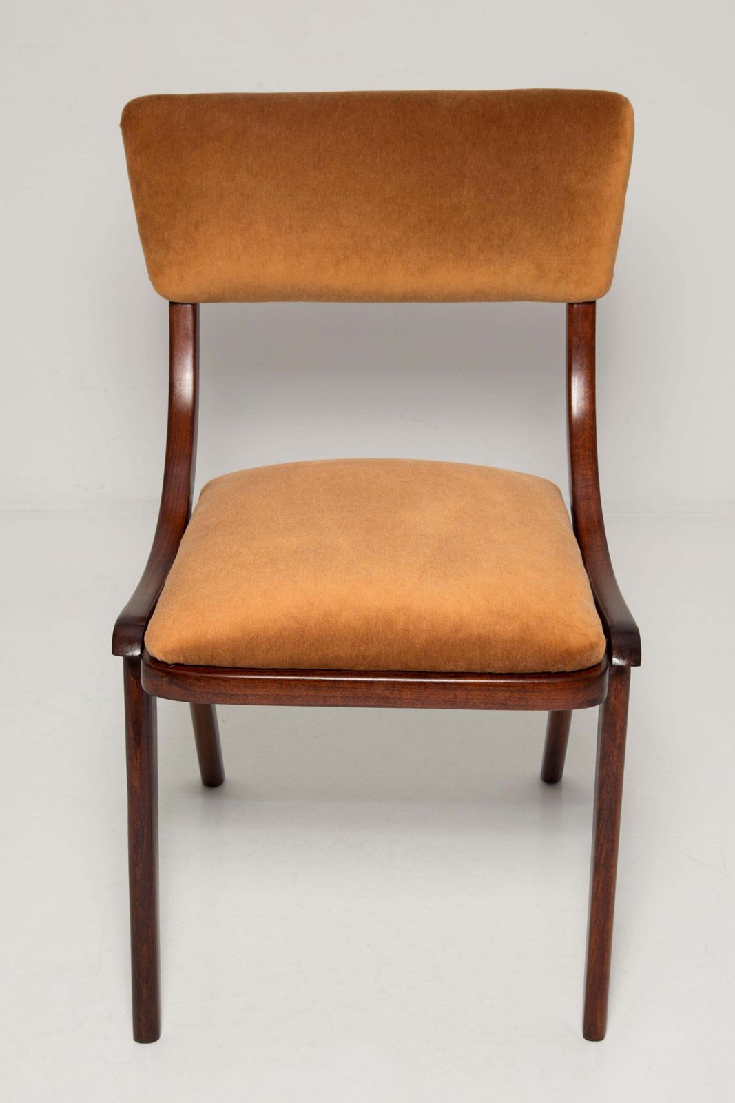 Mid Century Modern Bumerang Chair, Brown Beige Velvet, Poland, 1960s photo for sale