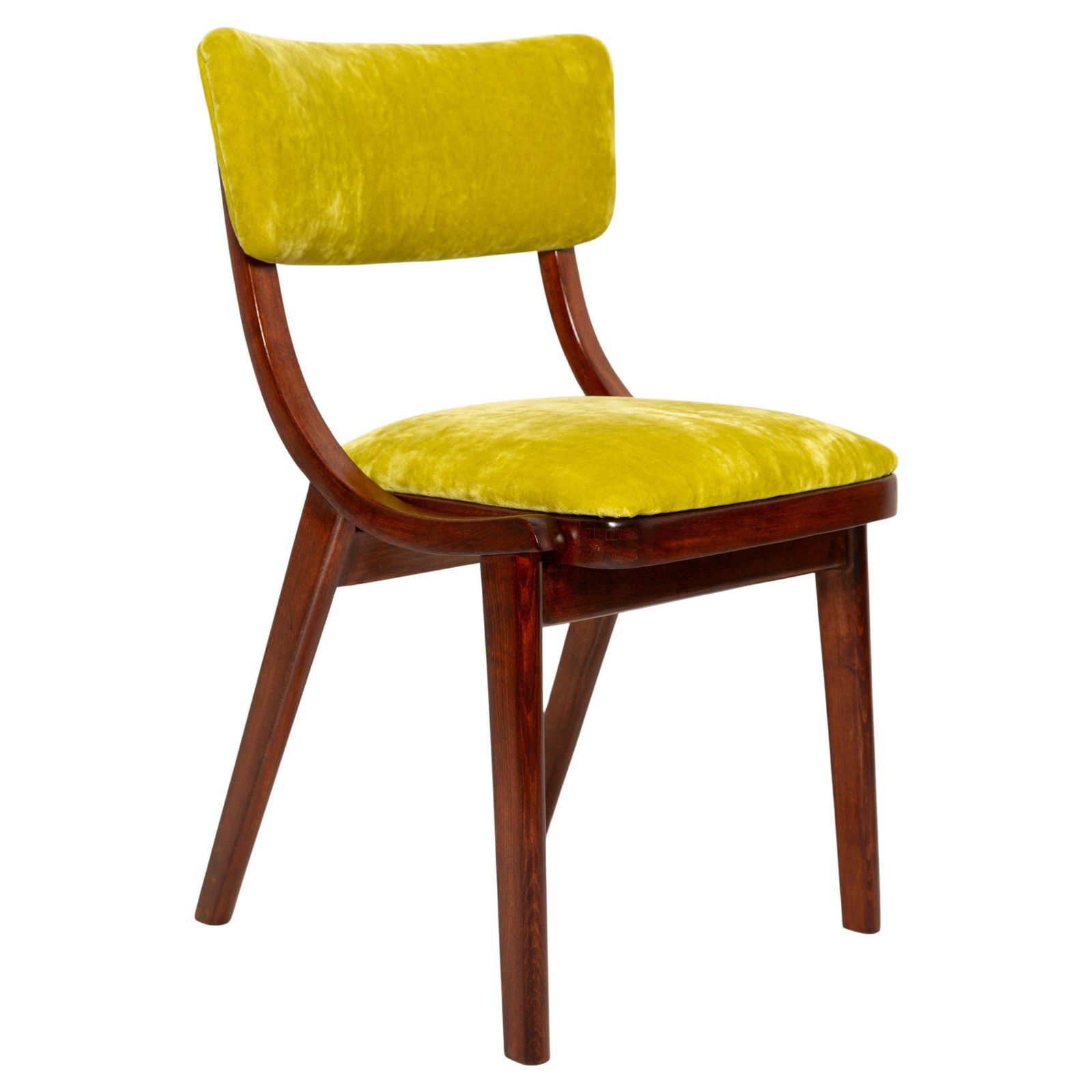Mid Century Modern Bumerang Chair, Lime Velvet Plushy Fr Dedar, Poland, 1960s