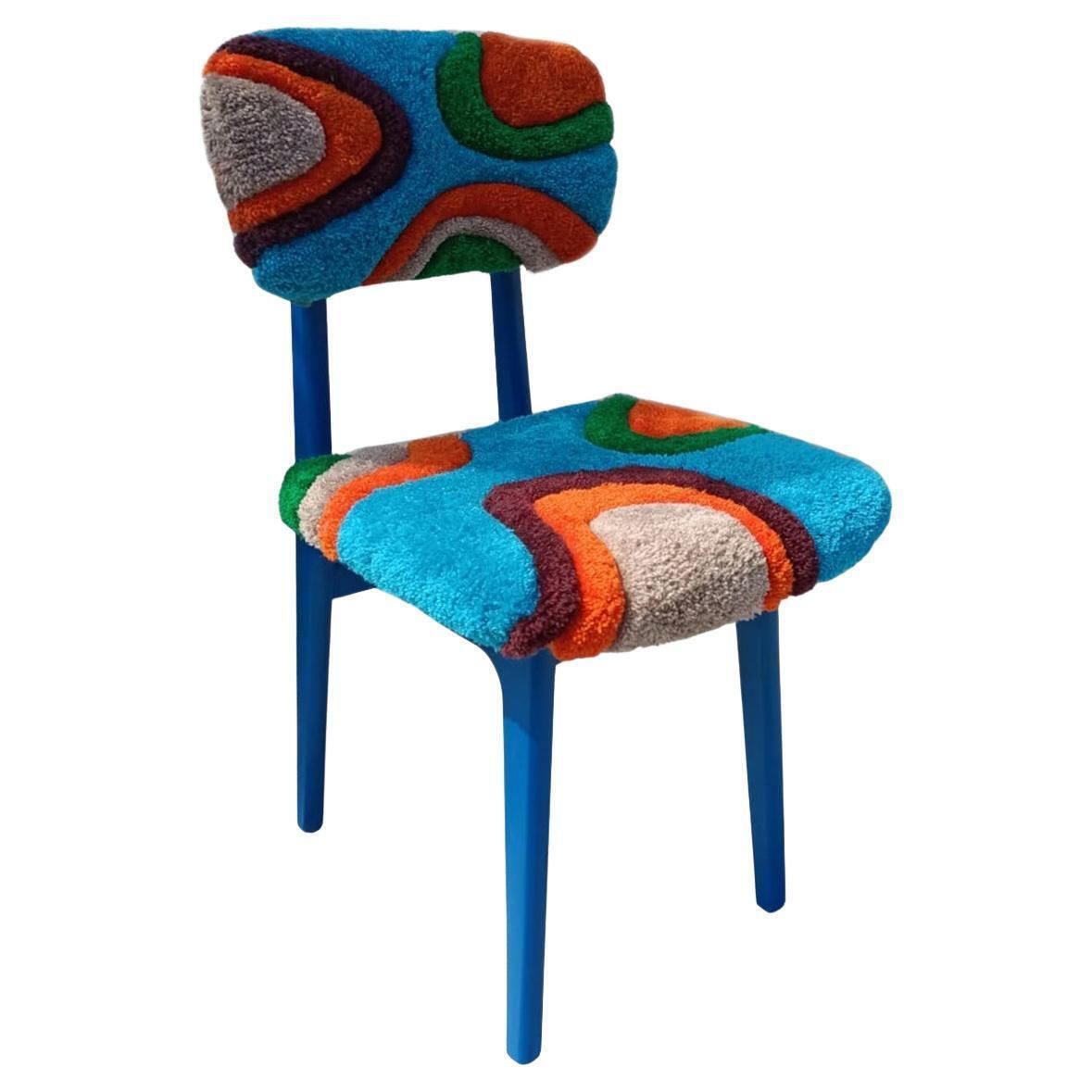 Mid Century Fauteuil Met Handmatig Tufting, Blauw Hout, Rajmund Halas, Polen, Jaren 1960