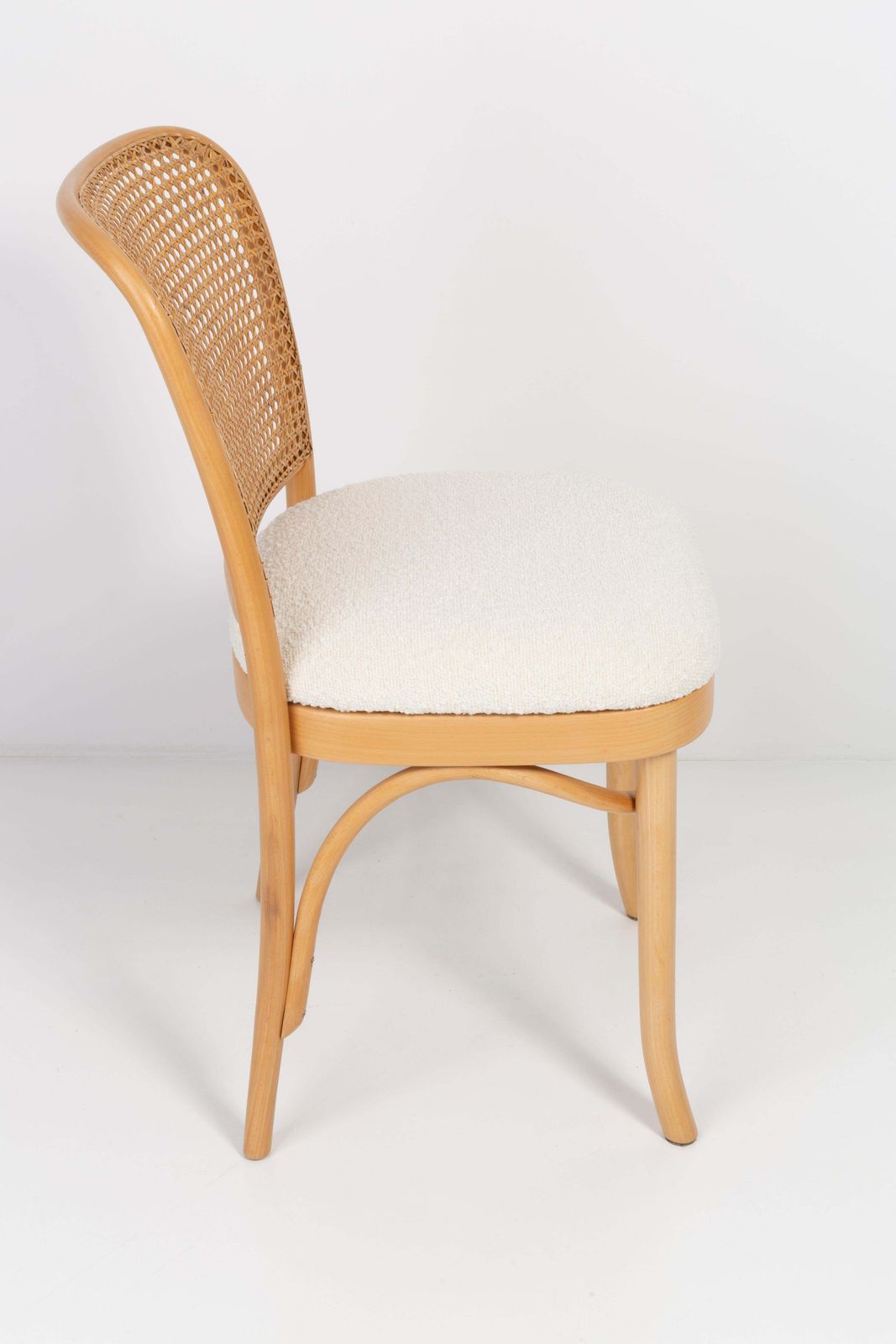 Light White Boucle Thonet Wood Rattan Chair, 1960s photo furniture
