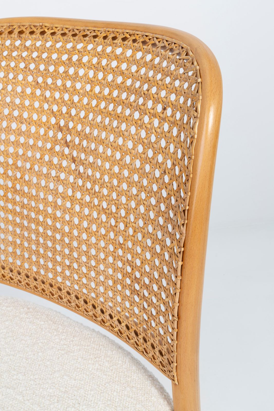 Light White Boucle Thonet Wood Rattan Chair, 1960s photo vinterior