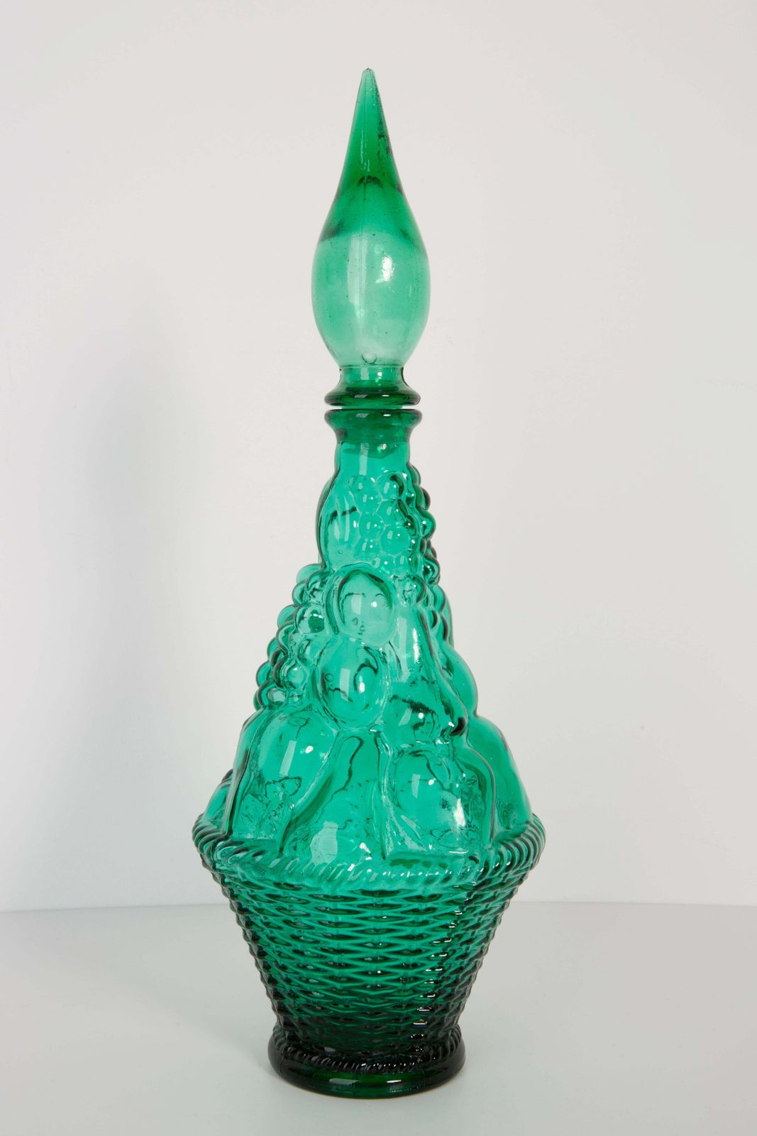 Set Of Two Green Glass Genie Decanters With Stoppers, 20th Century, Italy, 1960s photo vinterior