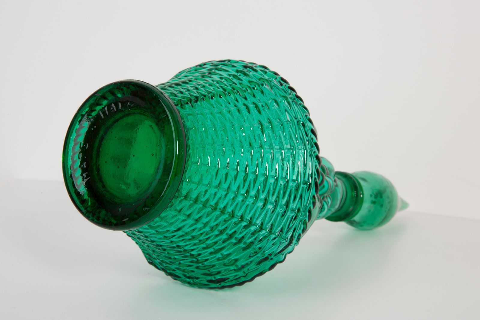 Set Of Two Green Glass Genie Decanters With Stoppers, 20th Century, Italy, 1960s photo vintage