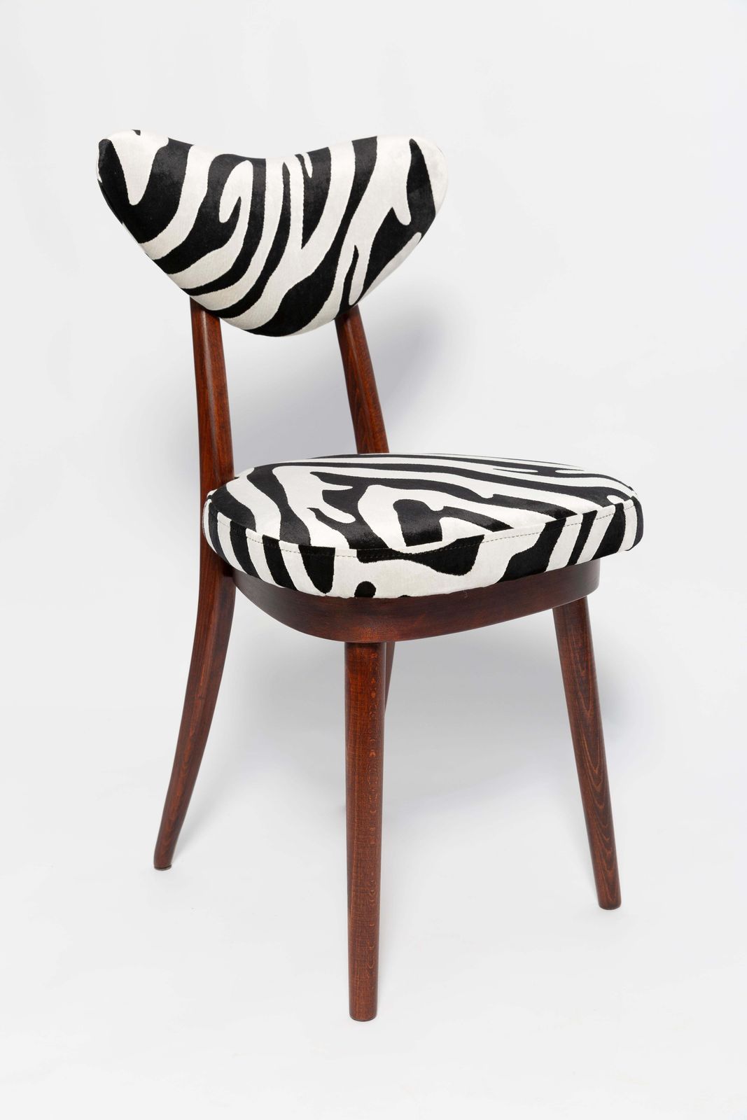 Midcentury Regency Zebra Black And White Heart Chair, Poland, 1960s photo furniture