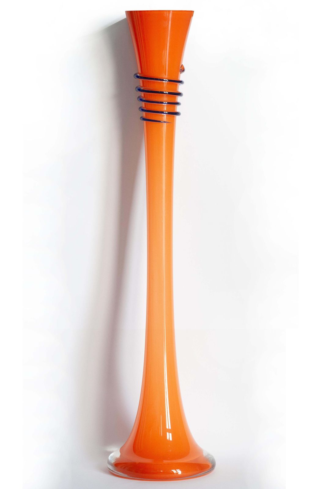 Mid Century Vintage Slim High Orange Decorative Glass Vase, Europe, 1960s photo furniture