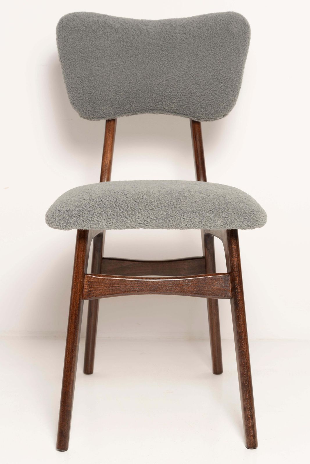 Mid Century Butterfly Dining Chair, Gray Boucle, Dark Walnut Wood, Europe, 1960s photo buy