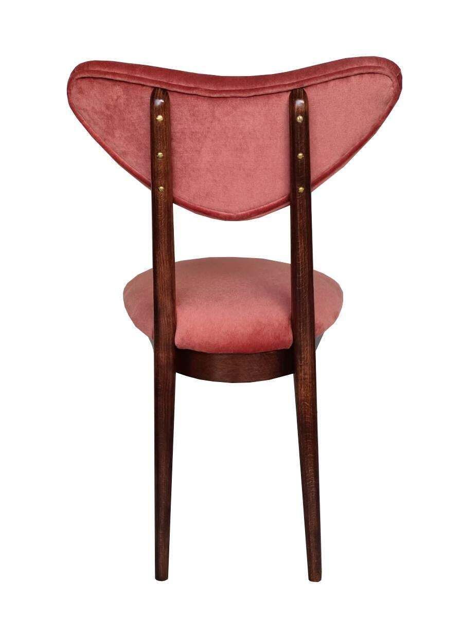 Set Van Acht Mid Century Oranje Fluwelen Stoelen Met Walnootkleurig Hout, Model "Hart", Polen, Ca. Jaren 1960 photo Meubels