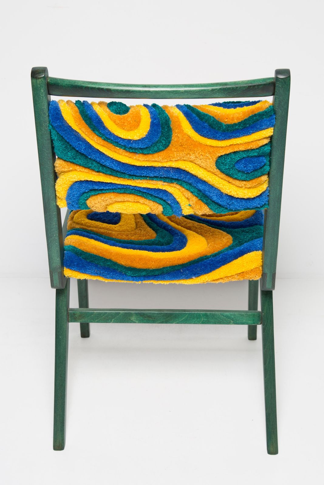 Mid Century Jar Chair, Hand Tufting Green And Yellow Wool, Europe, Poland, 1960s photo buy
