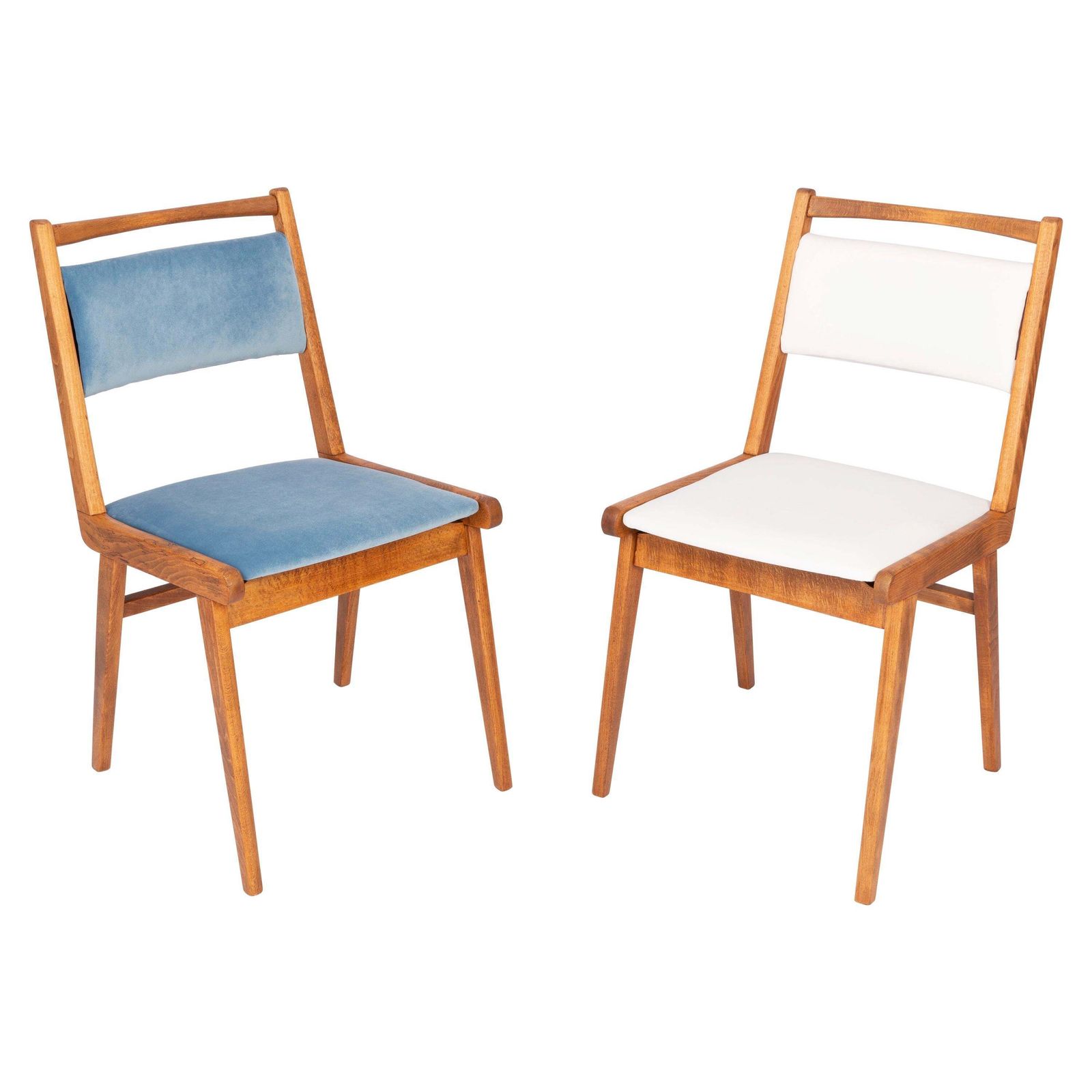 Set Of Two 20th Century Blue And White Velvet Chairs, Poland, 1960s