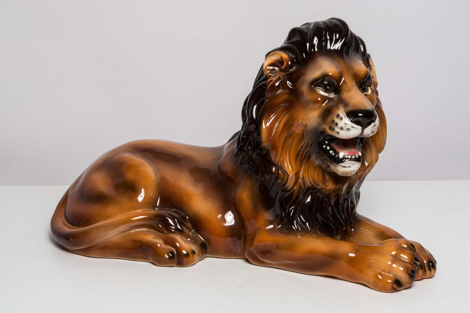 Mid Century Hand Painted Ceramic Lion Sculpture, Italy, 1960s photo vinterior