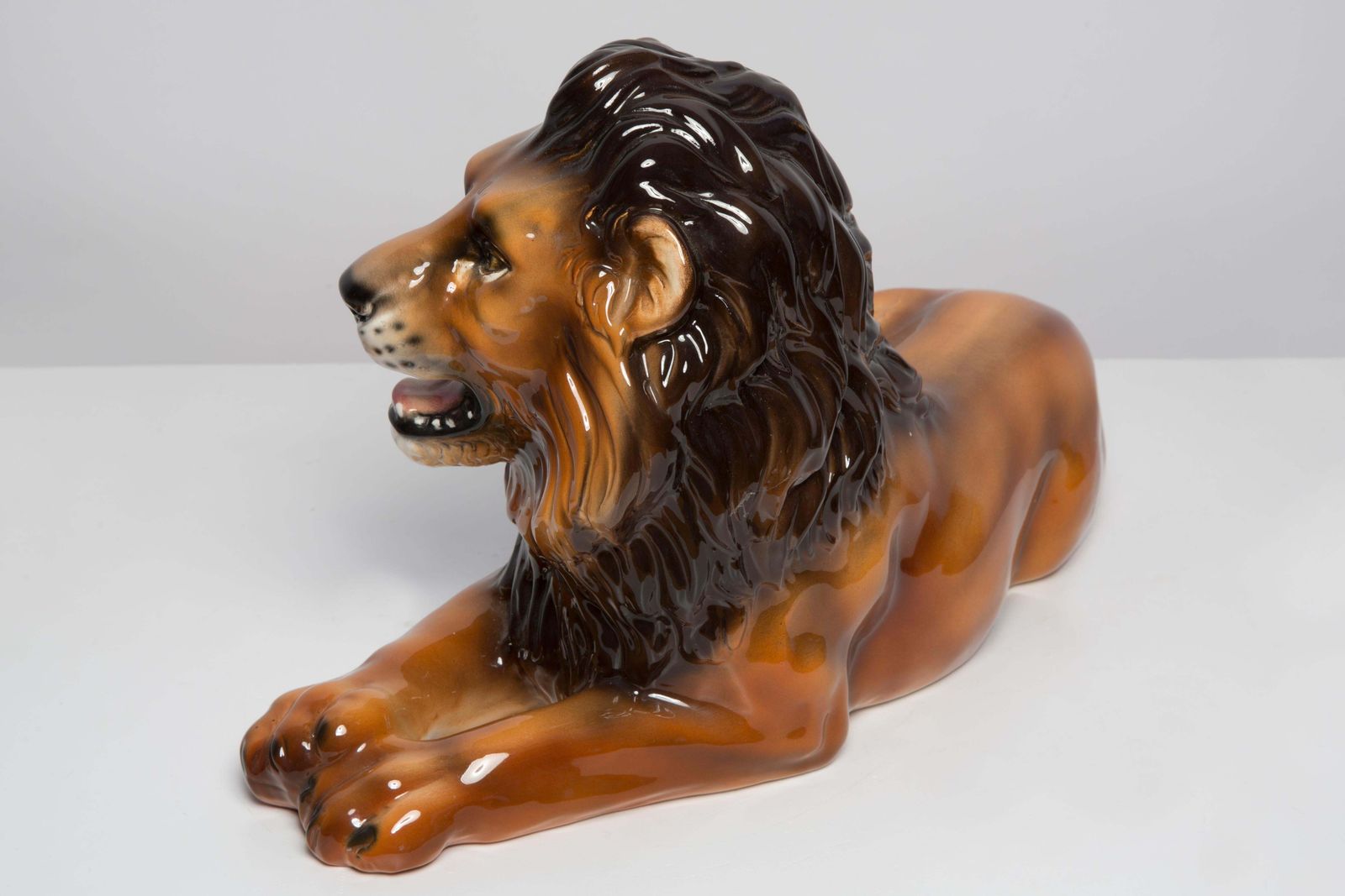 photo for sale Mid Century Hand Painted Ceramic Lion Sculpture, Italy, 1960s