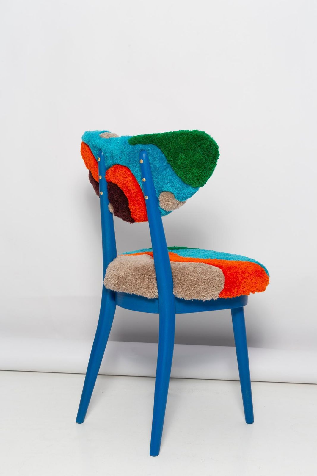 Mid Century Heart Chair In Hand Tufting Blue Green Wool, Europe, Poland, 1960s photo vinterior