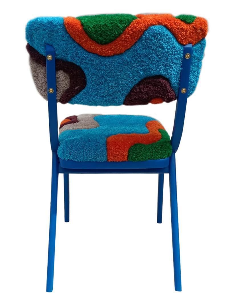 Mid Century Modern Bumerang Stoel, Handgeknoopte Bekleding In Blauwgroen Wol, Polen, Jaren 1960 photo Meubels