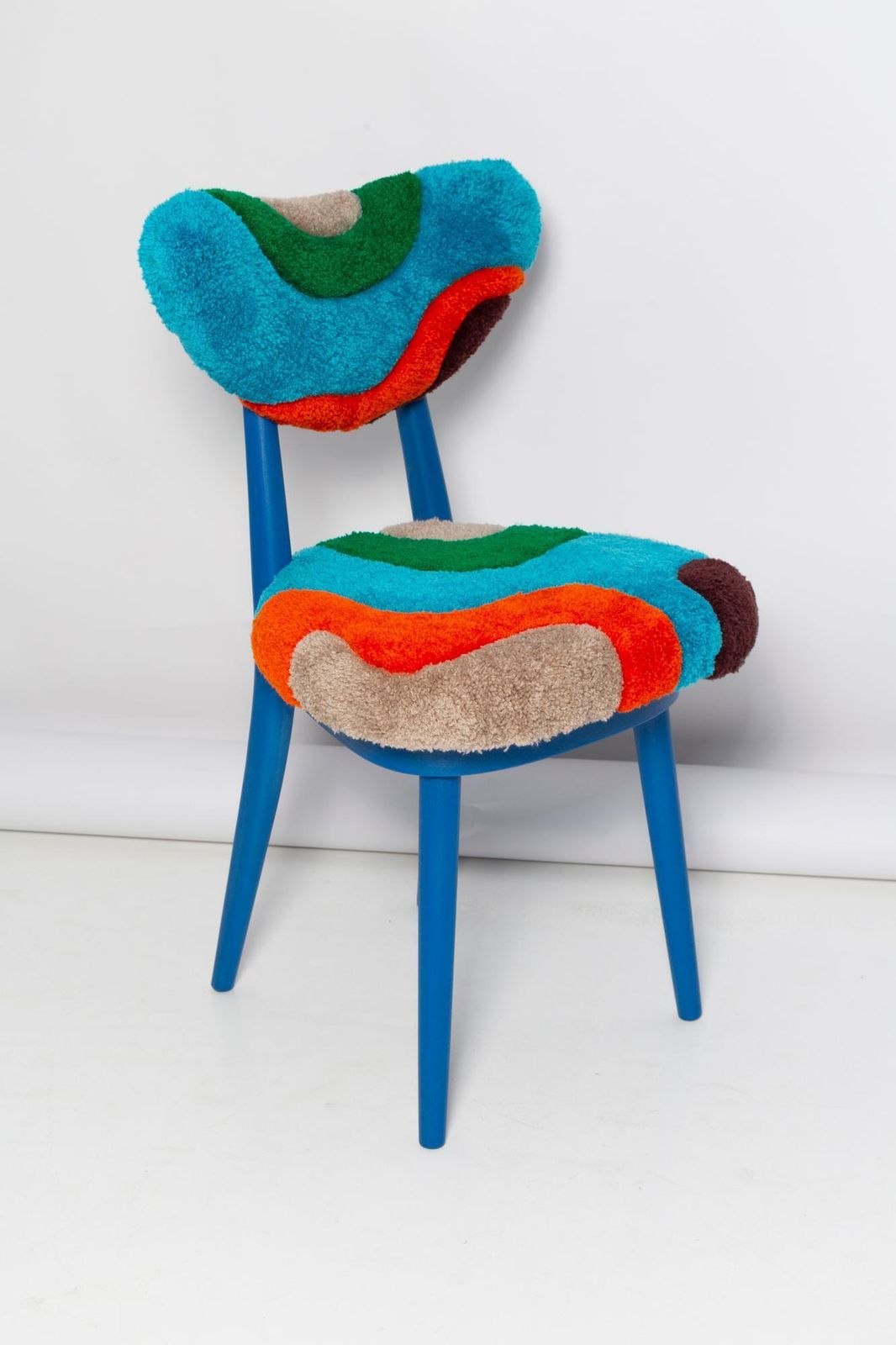 Mid Century Heart Chair In Hand Tufting Blue Green Wool, Europe, Poland, 1960s photo furniture