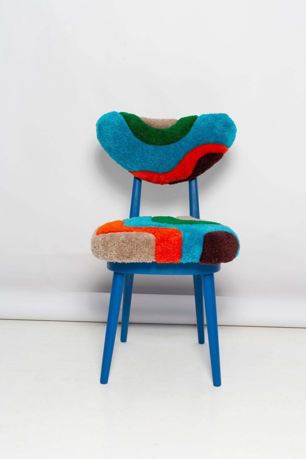 Mid Century Heart Chair In Hand Tufting Blue Green Wool, Europe, Poland, 1960s photo Furniture