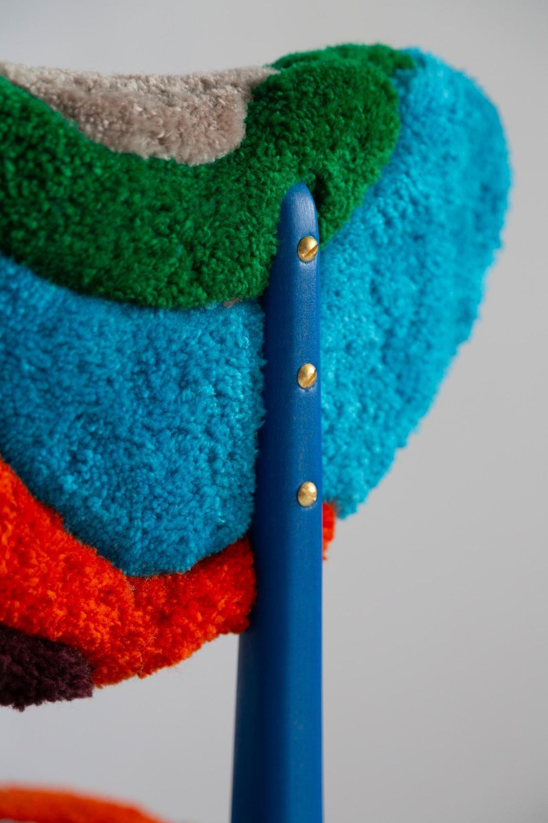 photo for sale Mid Century Heart Chair In Hand Tufting Blue Green Wool, Europe, Poland, 1960s