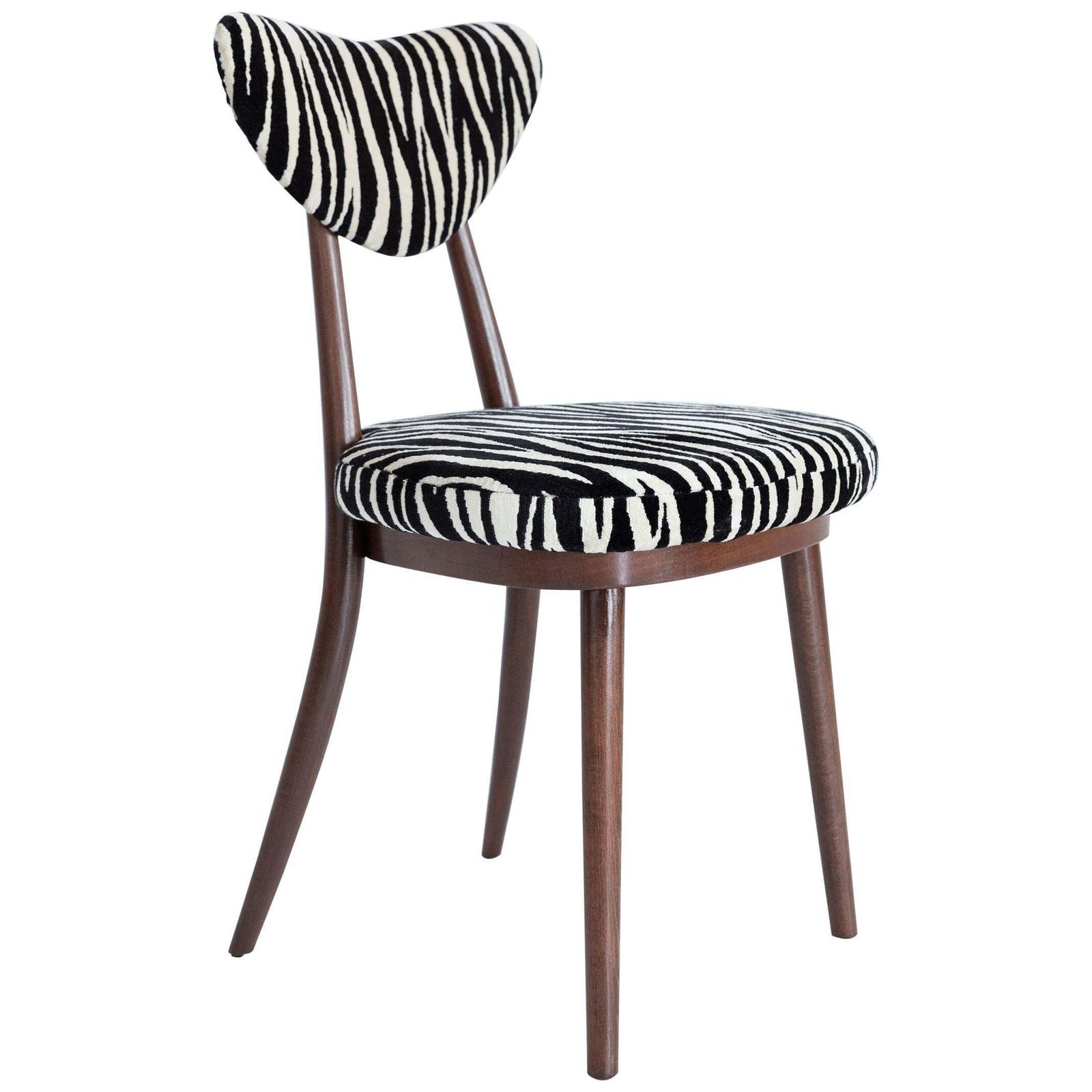 Midcentury Regency Zebra Black And White Heart Chair, Poland, 1960s