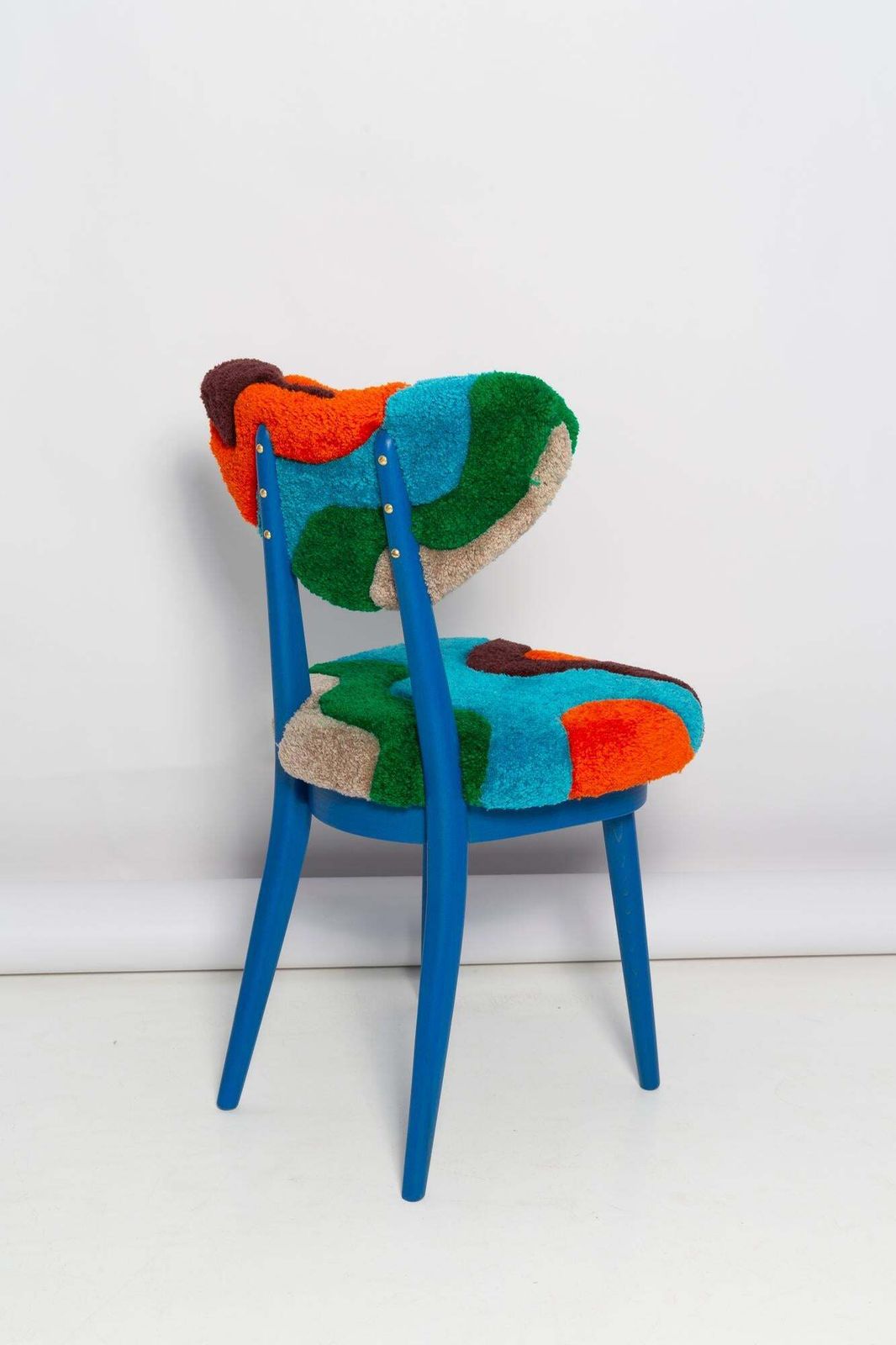 Mid Century Heart Chair In Hand Tufting Blue Wool, Europe, Poland, 1960s photo vinterior